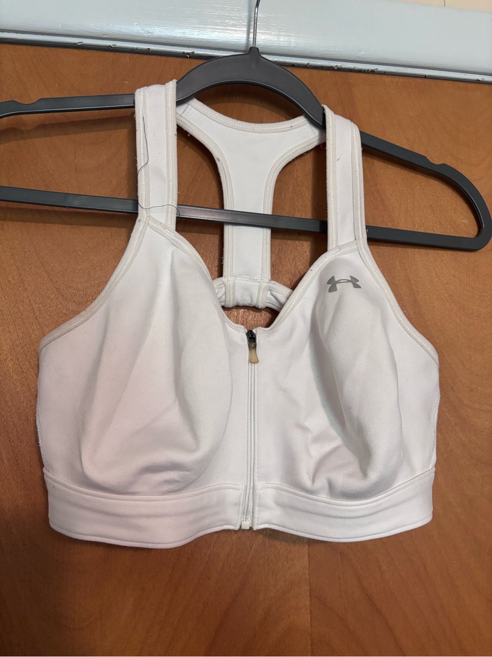 Under Armour White Front-Zip Racerback High-Support Sports Bra